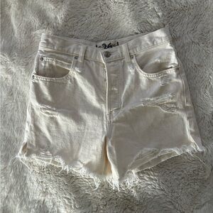 We The Free - High Rise Distressed White Denim Shorts